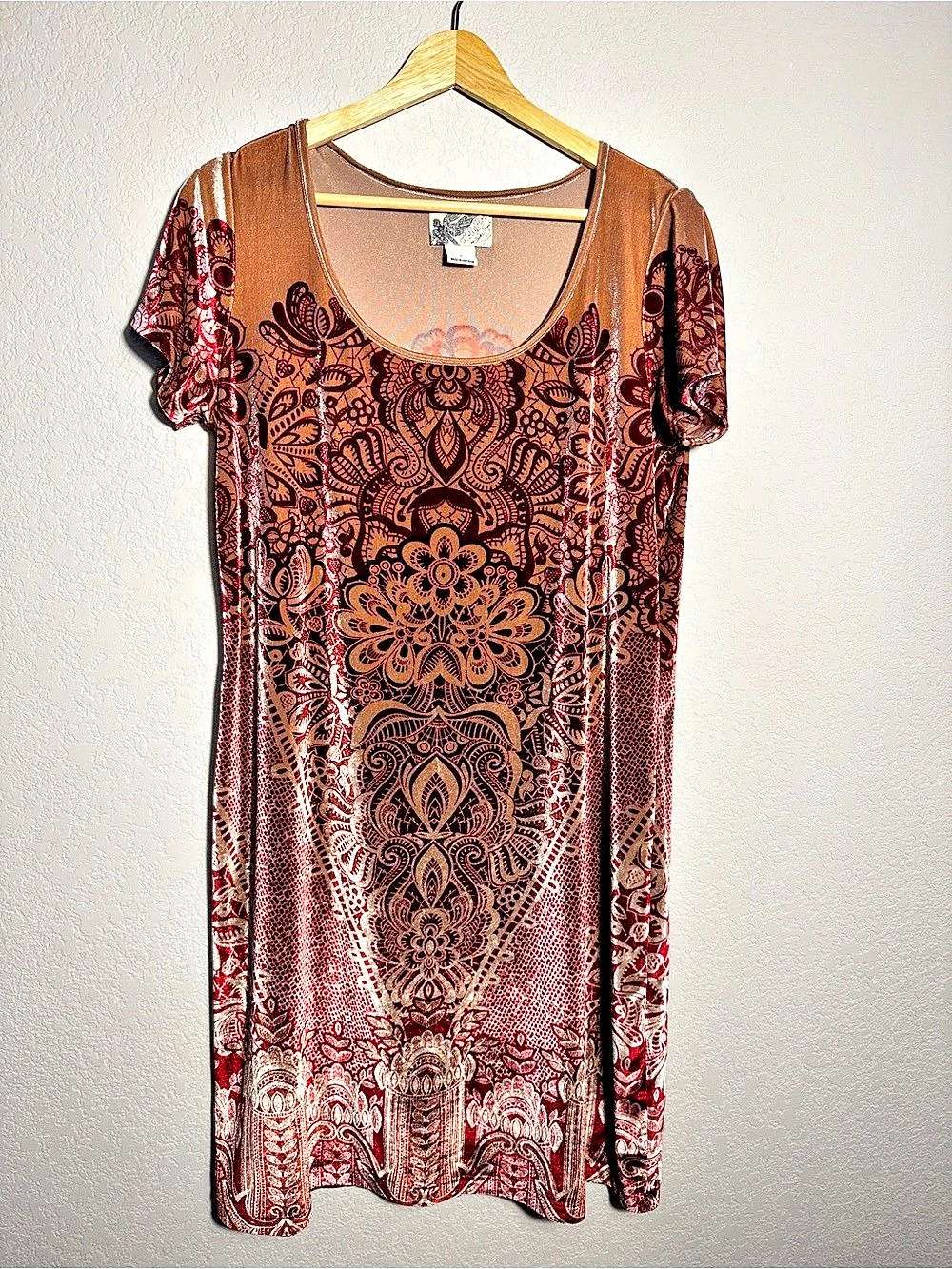 Holly Flock Lucky Brand velvet dress Paisley Mini Size Large boho western